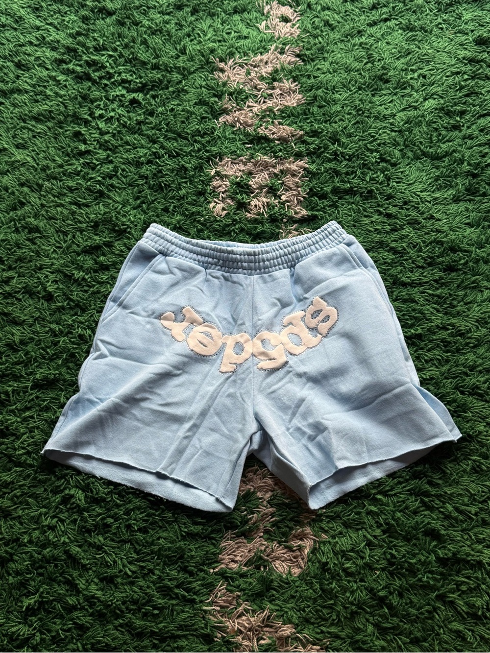 Men's Light Blue Hybrid Elastic-Waist Shorts with Appliqué